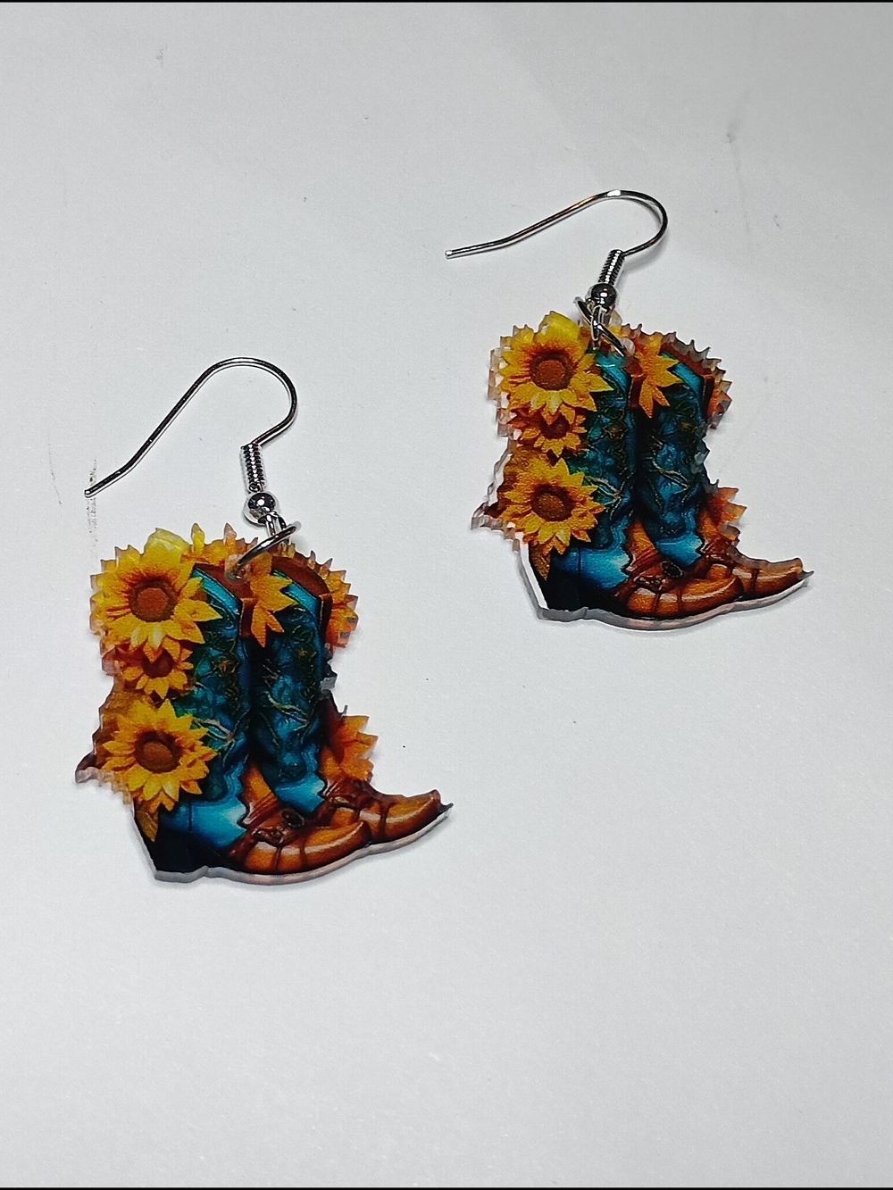 Sunflower Cowboy Boot Dangle Earrings NWOT